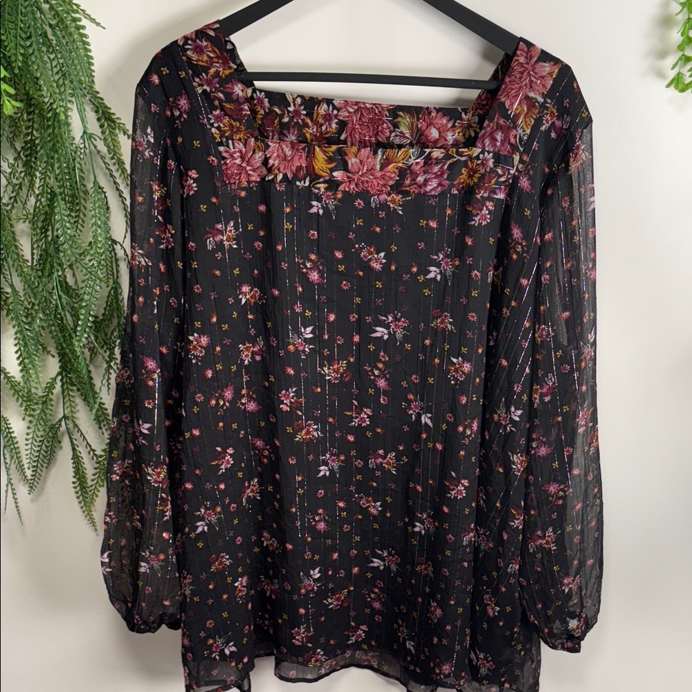 Avenue Black and Pink Floral Blouse